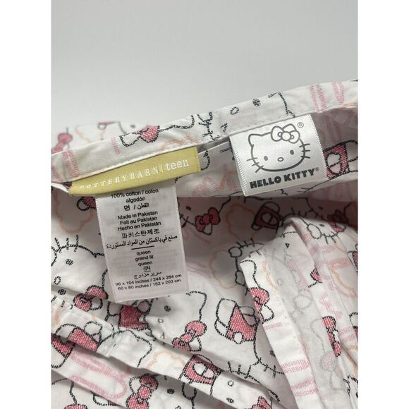Pottery Barn Teen Queen Flat Sheet Hello Kitty 100% Cotton Pink White - Picture 3 of 4